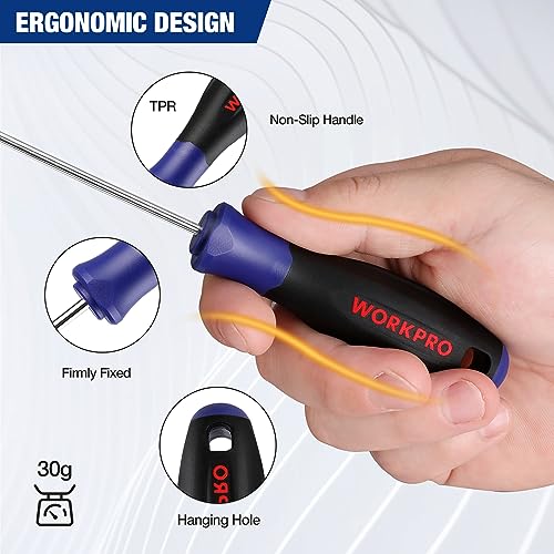 WORKPRO 4-Teiliges Mini Pick und Haken Set, Präzision Automobil Pick Werkzeug Set zum Entfernen von Schläuchen, Öl-Ringe und Dichtungen, Ergonomischer Griff mit Tragtasche Perfekt für Autowerkzeuge