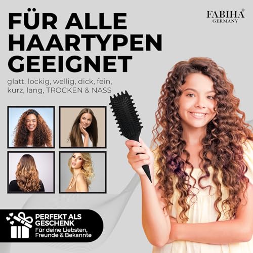 FABIHA® 𝐏𝐑𝐄𝐌𝐈𝐔𝐌 Lockenbürste - curly hair bush - Bio Haarbürste ohne ziepen - Wildschweinborsten Bürste - Die Originale… – Ansicht 4