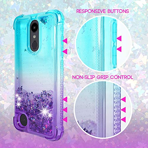 ZASE Design for LG Aristo 3 2 Plus Case, LG Tribute Empire Dynasty, LG Fortune 3 2, LG Rebel 4 3 LTE, LG Zone 4, Phoenix 4 Liquid Glitter Bling Clear Case w/Cute Phone Ring (Gradient Aqua Purple) - Thumbnail 3