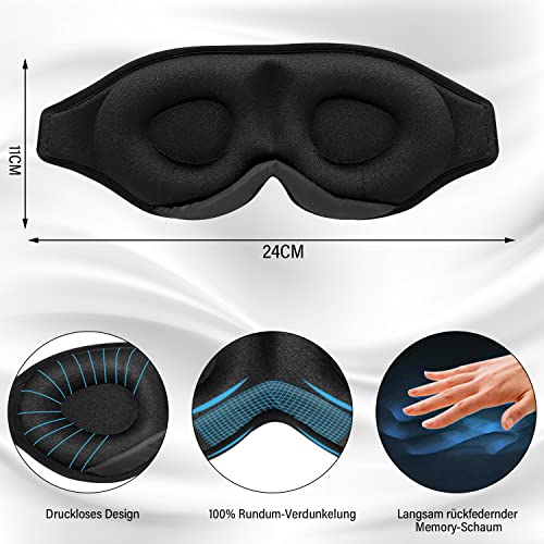 PEFOOK Slaapmasker, 3D verstelbaar elastiek, oogmasker, 100% huidvriendelijk, zijde, slaapmasker voor vrouwen en heren, blokkeert licht, slaapbril, cover voor reizen, yoga, nap, plus 2 oordopjes - Image 4