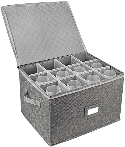 LotFancy Stemware Storage Container, Hard Shell, Stackable Wine Glass Storage Box with Dividers & Handles, Crystal Glassware,