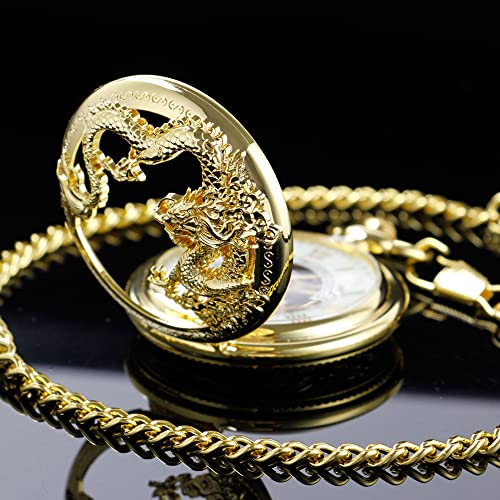 Image of Men's Mechanical Hollow Design Hand Wind Pocket Watch Roman Numerals Steampunk with Chain Box