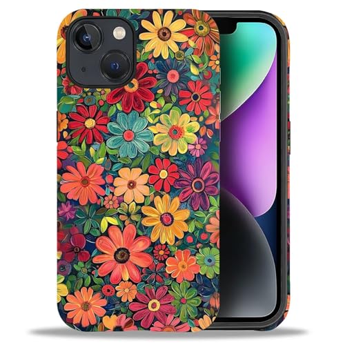 ZHEGAILIAN Case for iPhone 14 Plus,Colorful Red Flowers 2 in 1 Hard Shell + Silicone,Shockproof Bumper Drop Protective Compatible with iPhone 14 Plus