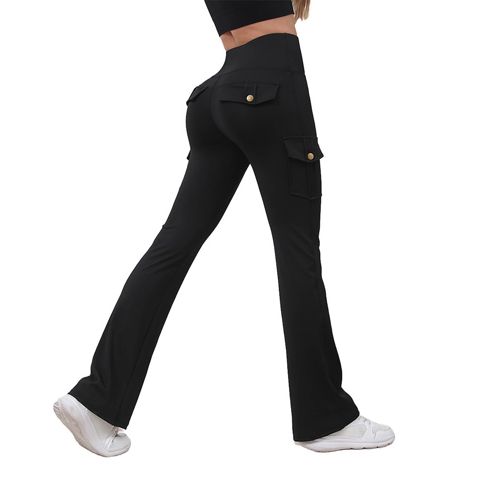 Flare Leggings for Women Yoga Pants with Pockets Tummy Control High Waist Cargo Pants Bootcut Workout Activewear Gym