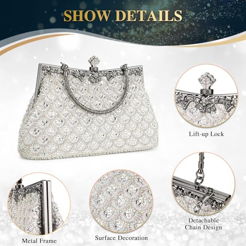 Image of UBORSE Women Vintage Floral Beaded Rhinestone Embroidery Clutch Evening Handbag Wedding Party Purse Vintage Bags