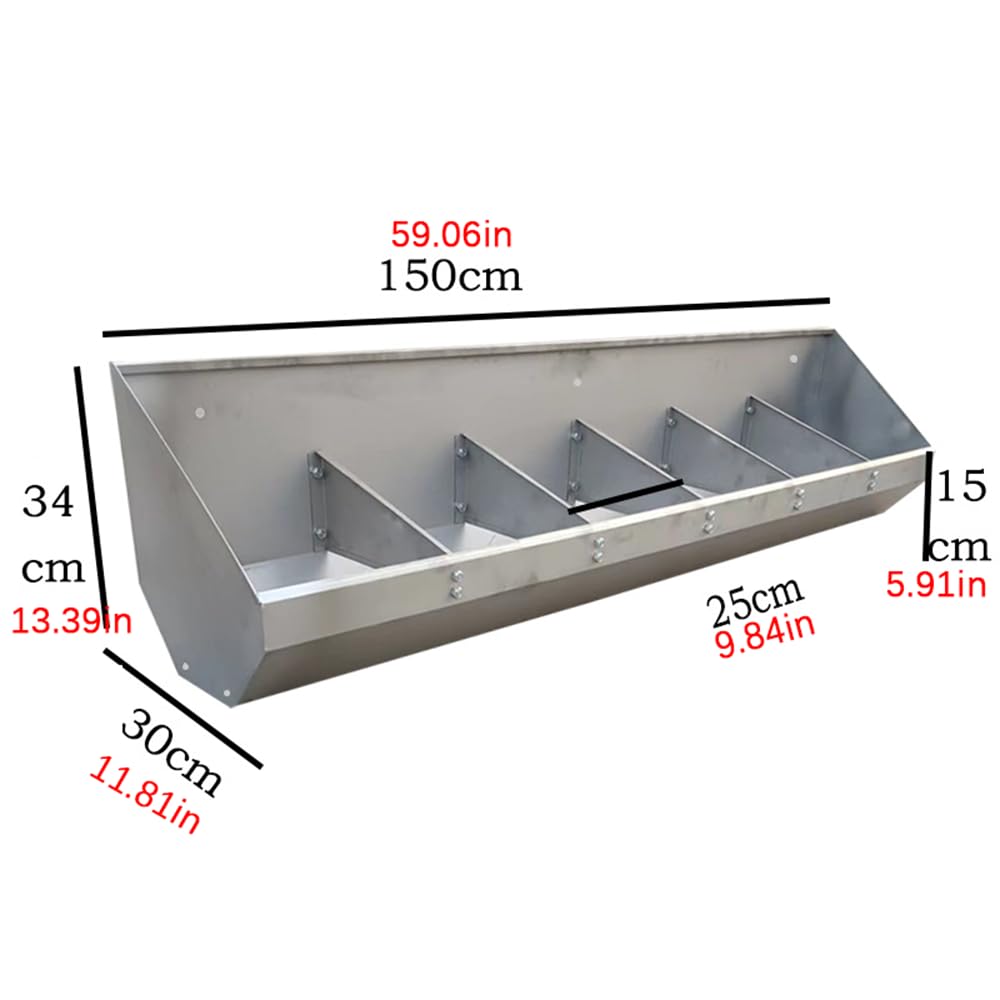 Comedero Portátil De Acero Inoxidable para Cerdos, De 2 a 8 Piezas, con Diseño Antiderrames De Gran Capacidad para Heno Y Grano, para Gallineros Y Porcinos 1.5meter/6hole