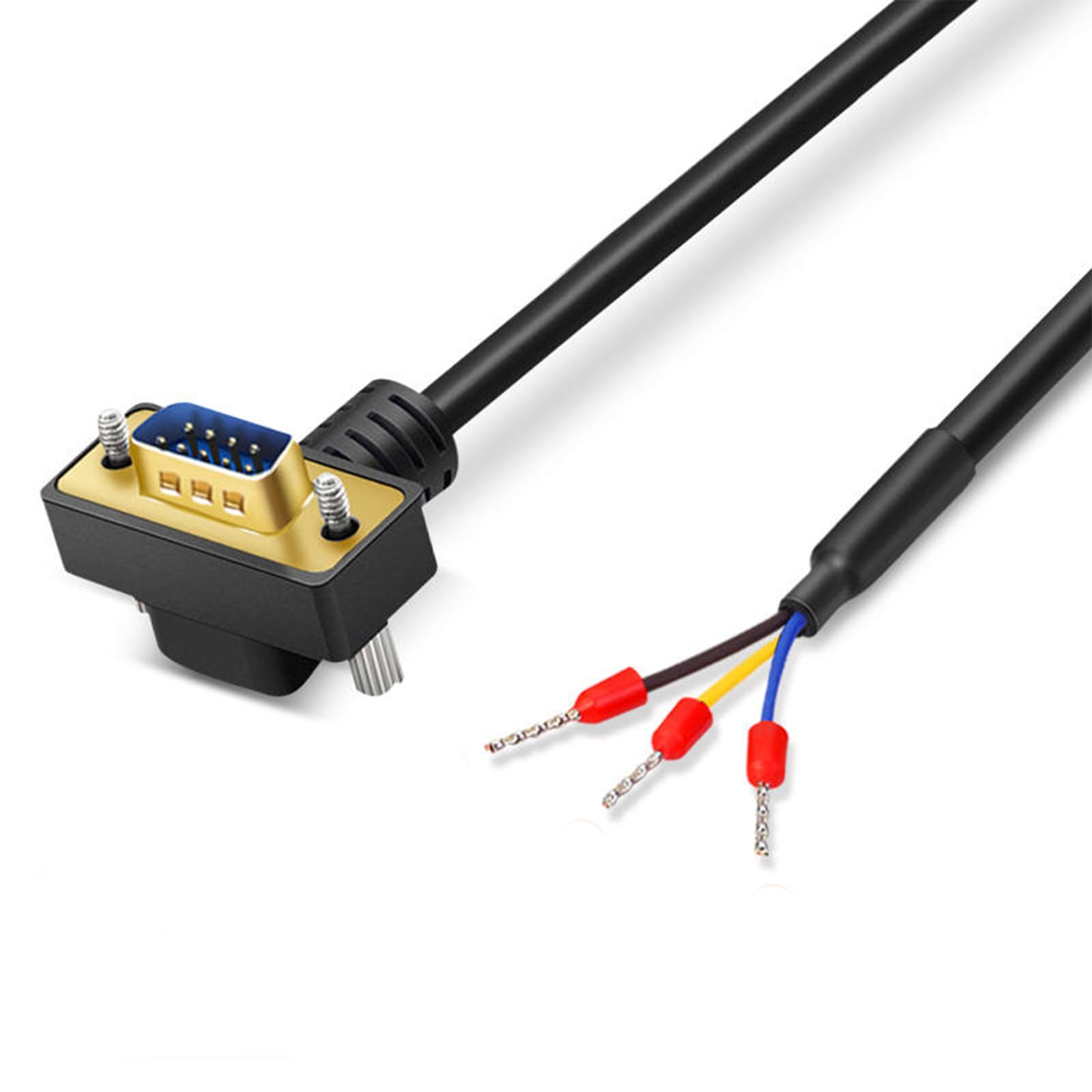 RIKYJIC Gold-Plated RS232 DB9 Serial Cable - Direct Connection Data Line with RXD, TXD, GND Terminals (90 Degree Male, 5 Meter)
