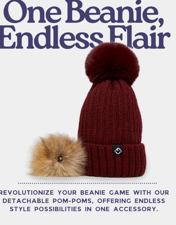 Funky Junque Toddler Winter Hat with Detachable Pom Poms, Warm Knitted Beanie Cap, Stretchy Fit for Girls and Boys Ages 1-63