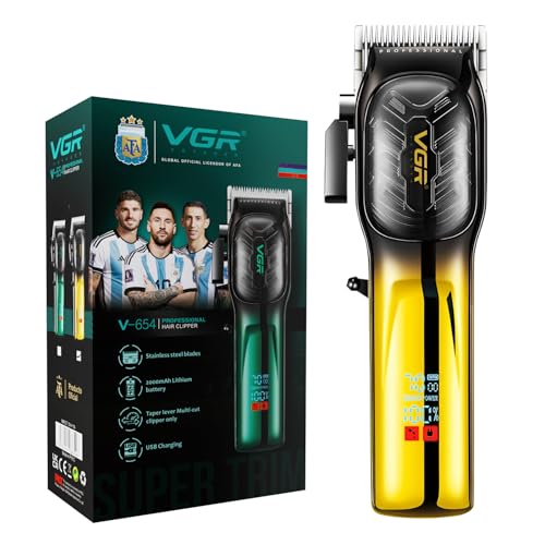 VGR V-654 Professional Salon Quality Hair Clipper For Men – 200 Minutes Runtime, 2000mAh Lithium Battery, 7000 RPM DC Motor, Taper Lever Adjustment, LED Display, Cord/Cordless Uses (Yellow)