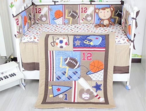 4pcs Baseball Baby Crib Cot Bedding Set Quilt Bumper Sheet Dust Ruffle