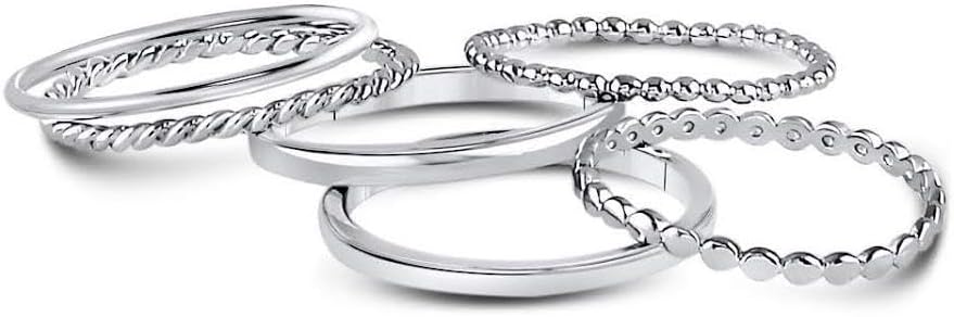 ALLYANNA 925 Sterling Silver Stackable Rings Set for Women, 6 Dainty Non Tarnish Stacking Rings, Bands For Women, Plain Bands Set, Jewelry Gifts For Her