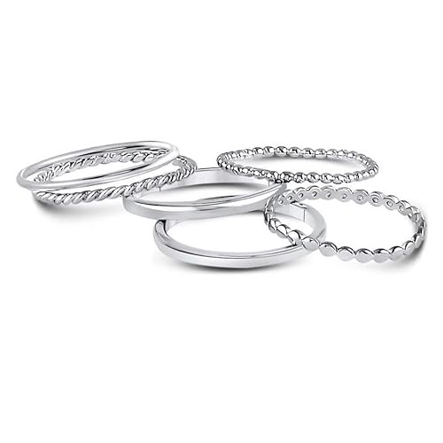 ALLYANNA 925 Sterling Silver Stackable Rings Set for Women, 6 Dainty Bands, Plain Bands, Non Tarnish, Stacking Rings, Minimalist Rings For Women (8)
