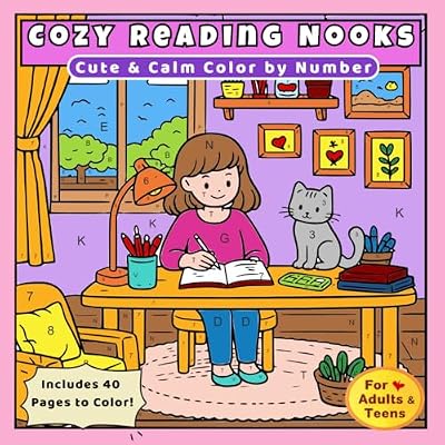 Cozy Reading Nooks Color by Number: Cute & Calm Whimsical Workspaces for Relaxation, Stress Relief & Mindful Coloring for Adults and Teens
