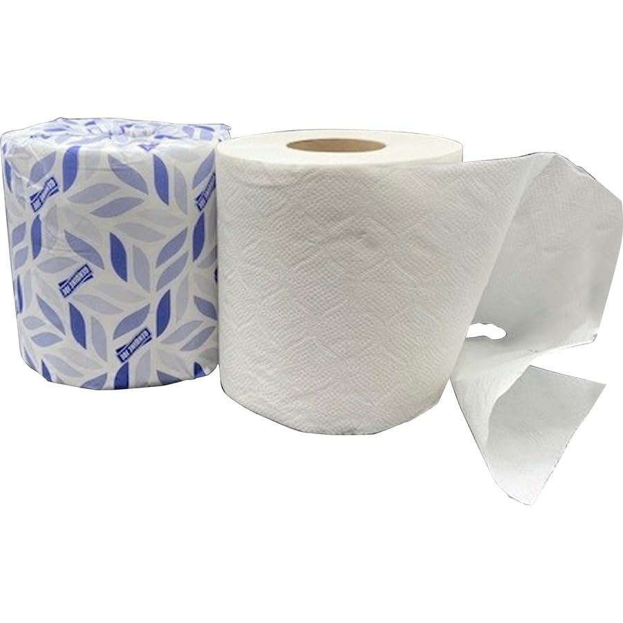 Image of Genuine Joe Embossed Bath Tissue, 2-Ply, Septic Safe, Individually Wrapped, 4.5 inch x 3.75 inch, 500 Sheets /Roll, 96 Count