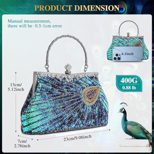 Image of UBORSE Beaded Sequin Peacock Evening Clutch Bags Vintage Evening Bag1920s Party Wedding Purse