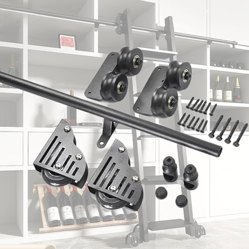 Kit de herrajes para riel de deslizamiento de escalera móvil de librería,con polea de rodadura en el suelo(sin escalera),Kit de herrajes para escalera de deslizamiento integral de librería/guardarropa