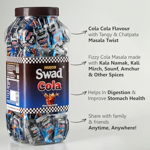 Swad Cola Candy | Chatpata Masala Cola Flavor Fizz Toffee| Sugar Candy Party Treats Pack | 150 toffee Jar.