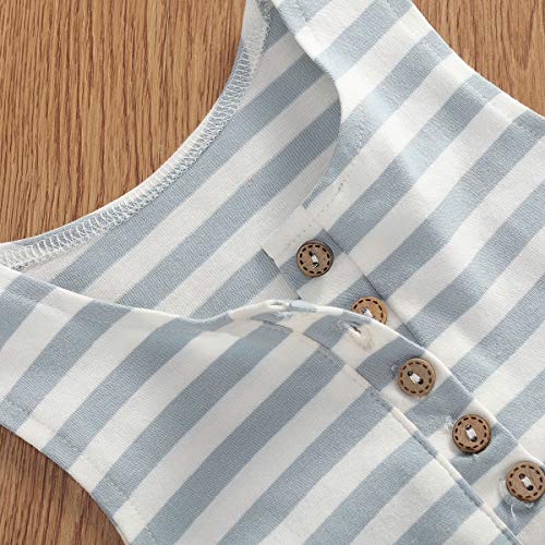 Seyurigaoka Unisex Baby Striped Rompers, Infant Baby Boy Girl Sleeveless Button One-Piece Solid Color Jumpsuit Summer Outfits (Striped Tank Romper, 12-18 Months) #TOP4