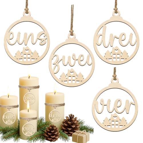 Adventskranz Zahlen 1-4 Holz, Adventszahlen 1-4 für Kerzen &...