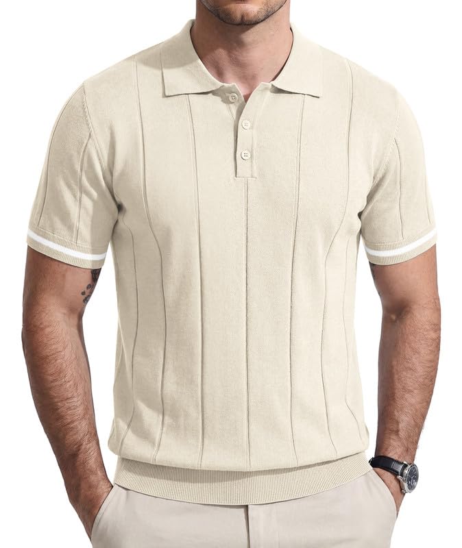 Elainone Poloshirt Herren Kurzarm Strick Polo Shirts Männer Polohemd Golf Shirt mit Knopf