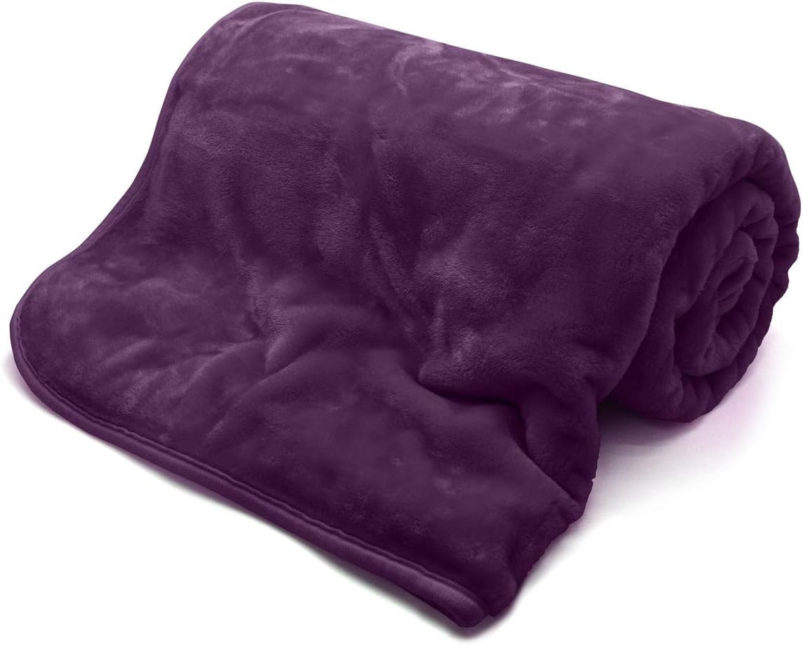 NFK TEXTILE Cozy Fleece Blankets & Luxurious Faux Fur Throws - Soft, Warm & Breathable Throws for Ultimate Comfort on Sofas & Bed (Aubergine, Double)