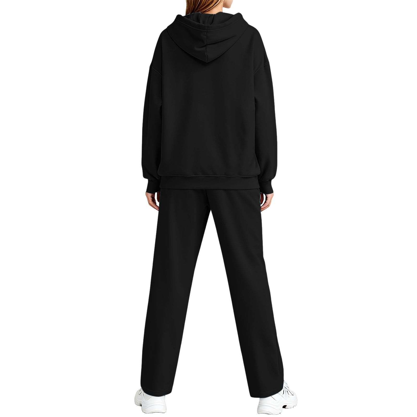 Ensemble de pyjama 2 pièces à manches longues pour femme | Ensemble de pyjama côtelé uni à manches longues, sweat à capuche et taille élastique, pantalon long