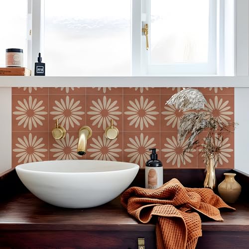 Ciaodeko Blumenfliesen Fliesenaufkleber Matte Textur Zuhause Aufkleber Vintage Wasserdicht Abnehmbar Wandbild DIY Badezimmer Küche Dekoration