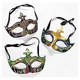 PLASTIC MARDI GRAS MASKS WITH JEWEL (1 DOZEN) - BULK