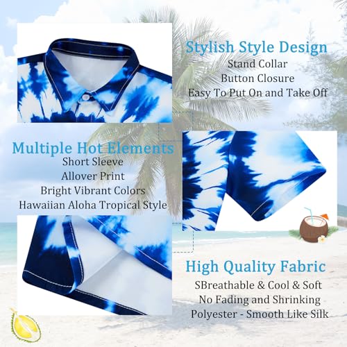 Image of uideazone Boys Tie Dye Button Down Shirt Size 7 Size 8 Cool Funky Shirts Kids Short Sleeve Beach Luau Blouse for Casual Vacation 7-8 Years