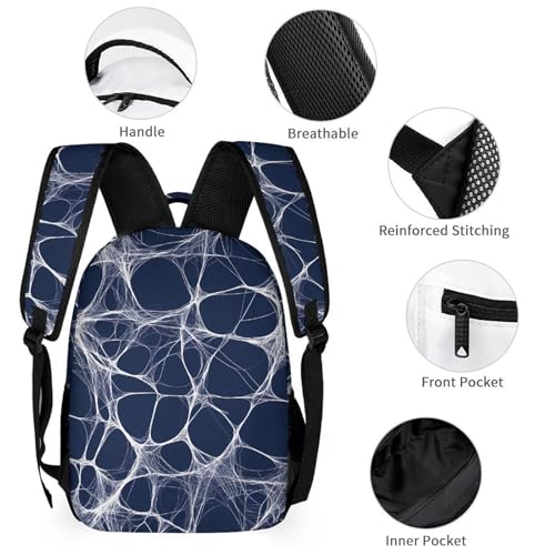 White Spiders Web Threads Travel Backpack Lunch Box Pencil Case 3Pcs Set for Men Women Office Outing University3