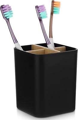 COMNICO 歯ブラシ 歯磨き粉ホルダー 4スロット プラスチック 環境に優しい滑り止めグリップ 歯ブラシ収納ボックス 排水口 カウンタートップオーガナイザー バスルーム シャワー キッチン 家族用 ブラック