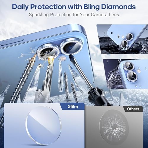 Image of Choiche for iPhone 17 Camera Lens Protector Bling, Individual Diamond Metal Ring with 9H Hardness, Scratch-Proof Camera Screen Protector, Stylish Accessories, Case Friendly (Blue Diamond)