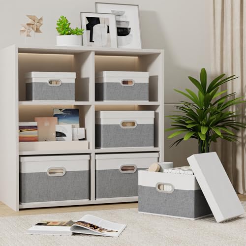 Yawinhe 3 Stück Aufbewahrungsbox mit Deckel,38x25x25cm,Weiß/Grau – Ansicht 3