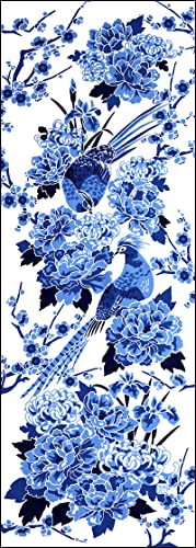 染の安坊 Anbo Tenugui Hand Towel, Blue and White Collection, Flowers and Birds (White Background), 100% Cotton, Made in Japan, 13.8 x 39.4 inches