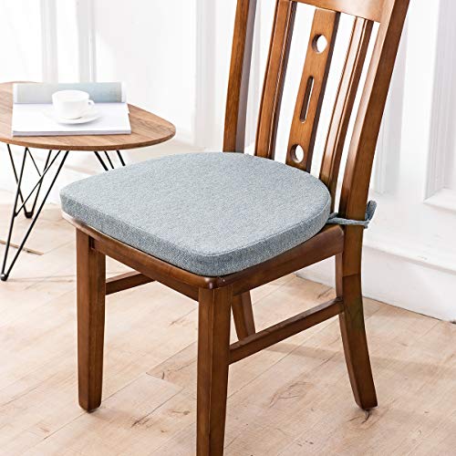 Shinnwa Chair Cushion with Ties for Dining Chairs [17 x 16.5 Inches] Non Slip Kitchen Dining Chair Pad and Seat Cushion with Machine Washable Cover - Light Gray