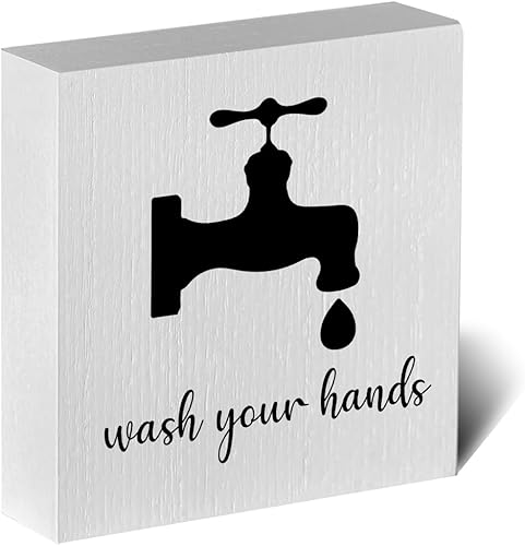 Letrero de madera con texto en inglés "Wash Your Hands", estilo rústico, estilo granja, bloque de madera, 5 x 5 pulgadas, decoración para regalos