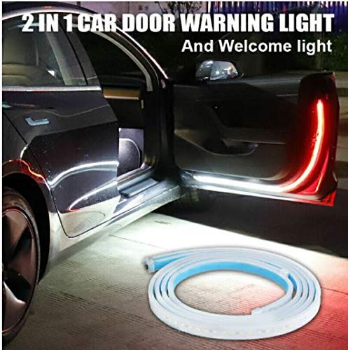 Automaze Car Door LED Warning Light, 2 PCS 48 Inch Flexible Dual Color Strip Light White & Red Sequential Switchback, Safety Light, Strobe Lights for Anti rear-end Collision (2PCS)