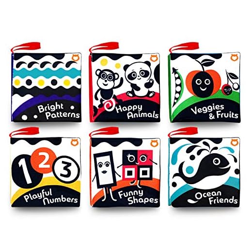 Cloth Books (Set of 6). High Contrast Soft Books. Black and White Images Encourage Infant Development – Suitable for Babies and Toddlers from 3 Months