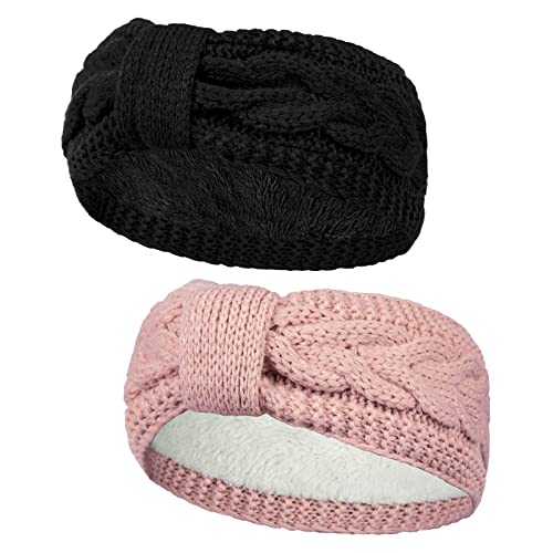 Winter Schleifen Stirnband Damen Gestrickt Warmes Stirnbänder Ohrenwärmer Kopfband Haarband Verdicken für Frauen Mädchen, Elastische Häkelarbeit Thermo Stirnband Cover