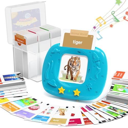 HOMESTEC Englisch Sprechende Lernkarten 144 Blätter 288 Wörter, Learnspielzeug für Jungen Mädchen 2 3 4 5 6 Jahre, Gutes Spielzeug und Geschenke für Kinder Weihnachten, Geburtstag, Neujahr, Blau
