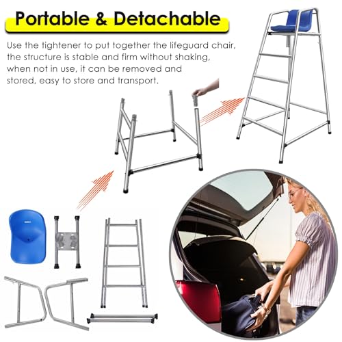 Silla de Socorrista para Piscina con Asiento Azul y Estructura de Acero Inoxidable miniatura 4