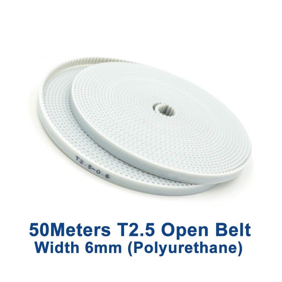 50メートル ホワイト PU T2.5 オープンタイミングベルト 幅6mm 同期ベルト ポリウレタン スチール 台形 T2.5-6m