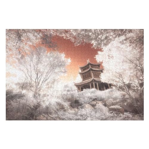Puzzles 1000 piezas Pagoda Japonesa Puzzle para Adultos Y Niñotas, Madera Juego Educativo Desafío Juguete, Juego Familiar Divertido (75×50cm)