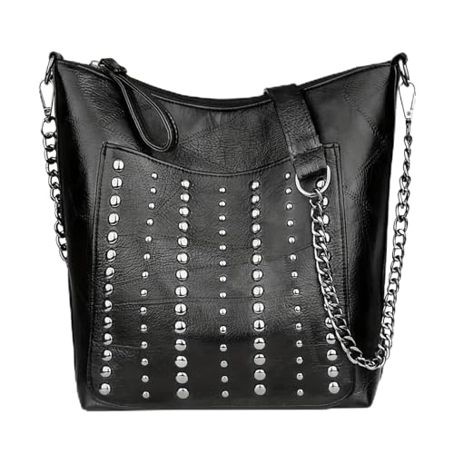 Pochette cloutée grande capacité avec fermeture éclair et bandoulière réglable