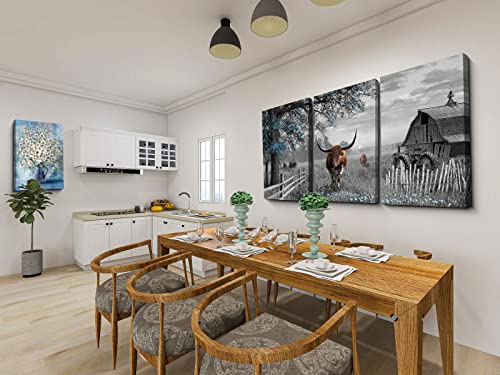 Yiijeah Large Wall Art Brown Cow Wall Decor Blue Tree Pictures Farmhouse Wall Decorations For Living Room Rustic Wall Decor For Master Bedroom Wall Decor Above Bed Wall Decor Wall Art 16X24Inchesx3 #TOP1