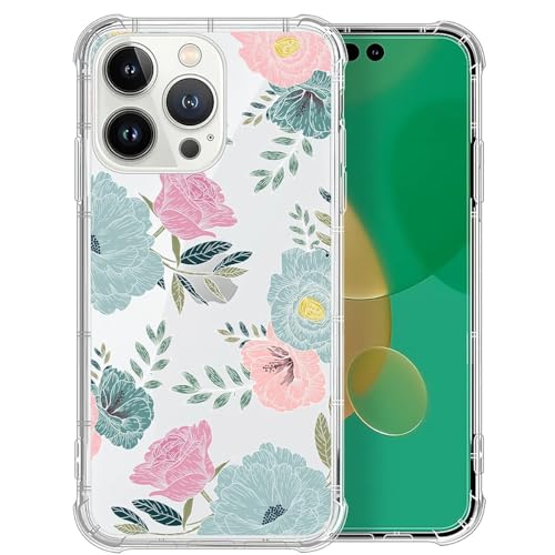 TAMEFOX Case Compatible with Clear iPhone 13 Pro,Blue Red Camellia Slim-fit Shock-Resistant Raised Bezel Camera Protection Designed for Transparent iPhone 13 Pro Case