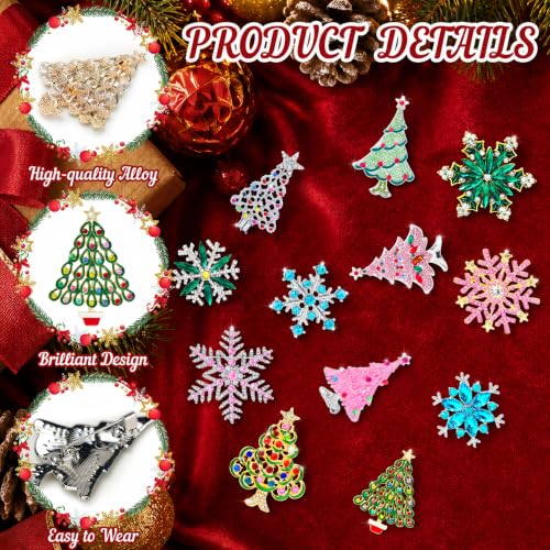 Image of Qenk 12PCS Christmas Pins and Brooches Set with Christmas Tree, Snowflake