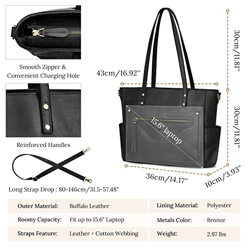 S-ZONE Women Genuine Leather Tote Bag Large Shoulder Purse Vintage Crossbody Work Handbag4