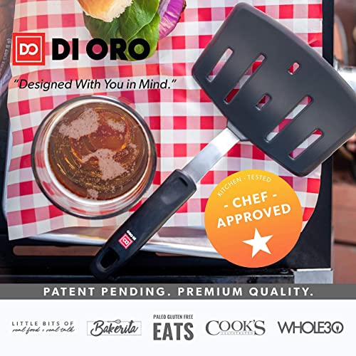 Di Oro Designer Series Wide Slotted Turner Spatula - Features 600F Heat-Resistant No-Melt Rubber Spatula Handle And Blade - Silicone Kitchen Spatula For Cooking Or Baking - Dishwasher Safe #TOP6