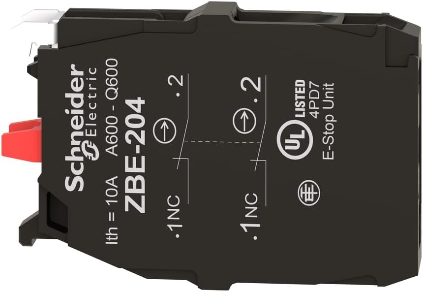 Schneider Electric ZBE204 Harmony XB4 Double Contact Block for Industrial Machines and Manufacturing, Screw Clamp Terminal, 2NC, Silver Alloy